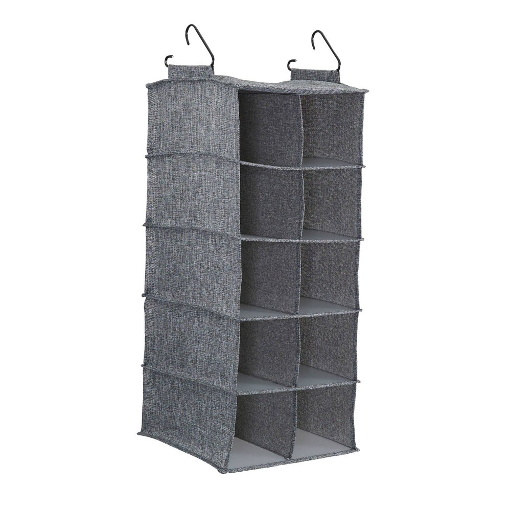 Household Essentials 10 Shelf Double Hanging Organizer Graphite Linen: Closet Organizer Hanging Rack, Gray, Plastic Frame