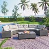 Outdoor 8-Pieces Sectional Sofa Set, Half-Moon Sofa with Glass Tabletop, PE Rattan Sofa with Steel Frame and Removable Cushions–Cuddlewood - 2 of 4