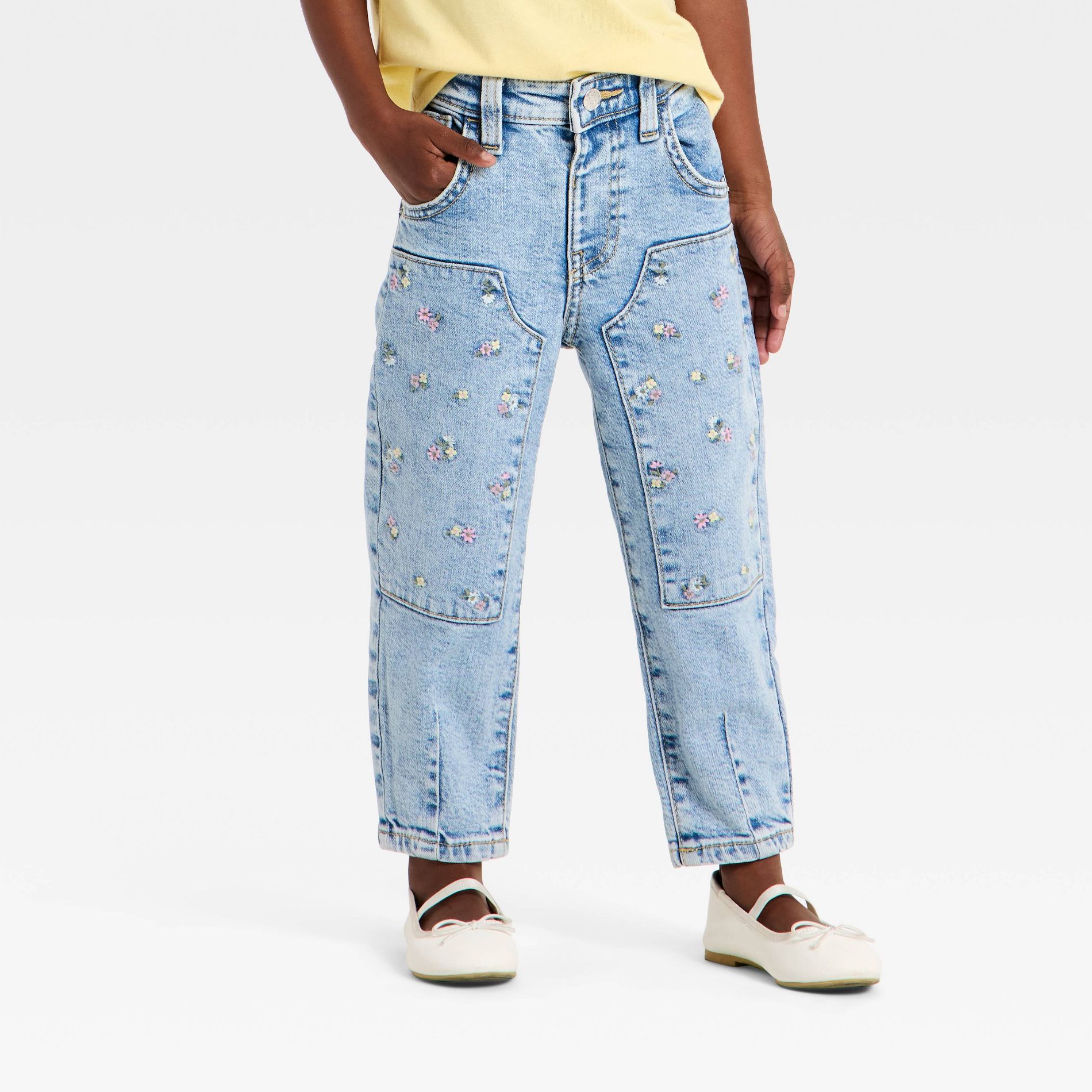Toddler Girls' Floral Embroidered Denim Pants - Cat & Jack™ Light Wash