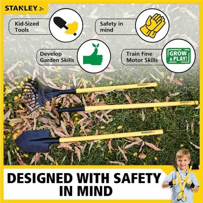 Yellow and Black Kid-Size Garden Tool Set with Hoe, Rake, Shovel