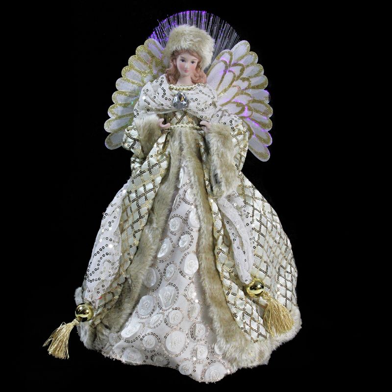 Northlight 16" Ivory and Gold Angel in Sequined Gown Christmas Tree Topper, 3 of 5