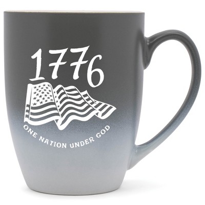 Elanze Designs 1776 One Nation Under God Two Toned Ombre Matte Grey and White 12 ounce Ceramic Stoneware Coffee Cup Mug
