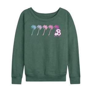 Women's - Barbie - Gradient Palm Tree B Logo Lightweight French Terry Wide Neck Long Sleeve Shirt - 1 of 4