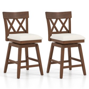 Tangkula 26" Bar Stool Wooden Chair Set of 2 w/Contoured Backrest Swivel Padded Seat - 1 of 4