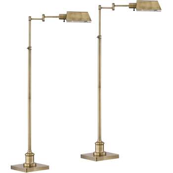 Regency Hill Jenson Traditional 54" Tall Standing Floor Lamps Set of 2 Lights Swing Arm Pharmacy Adjustable Gold Metal Aged Brass Finish Living Room