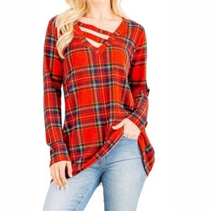 Women's Holiday Plaid Criss Cross Top - HEIMISH USA - 1 of 3