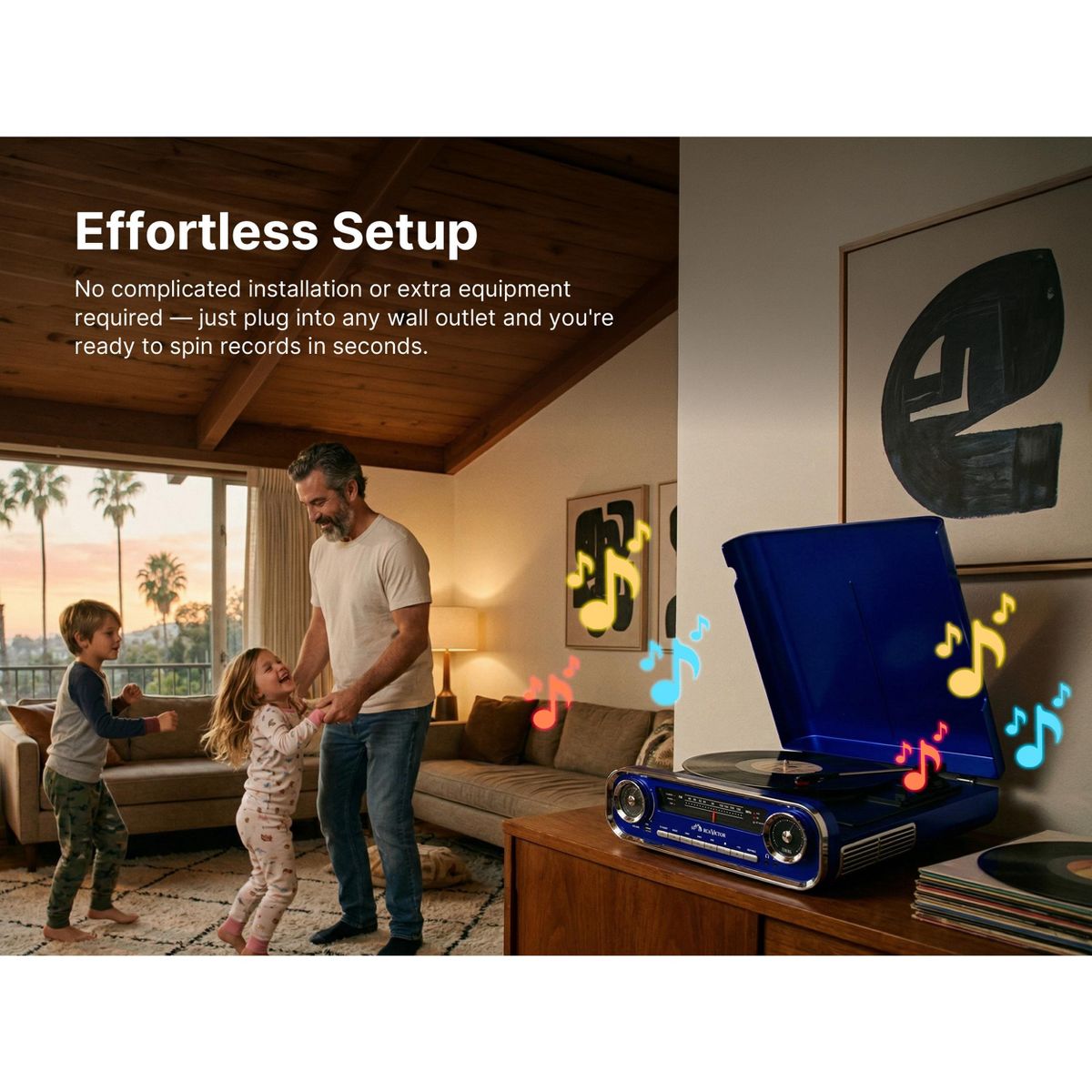 Victor RHRP-3000 Woodward 7-in-1 Turntable Music Center with AudioStream, 3-Speed Vinyl Player, Bluetooth In/Out, FM Radio, USB Recording & Playback - thumbnail 5