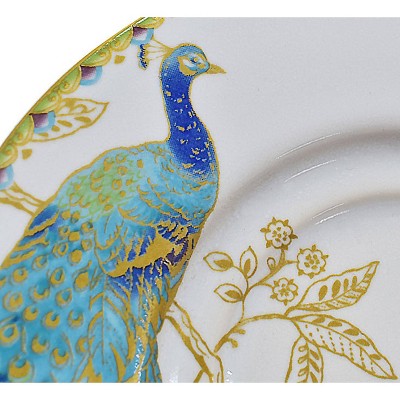 Peacock Garden White Porcelain 16-Piece Dinnerware Set with Gold Accents