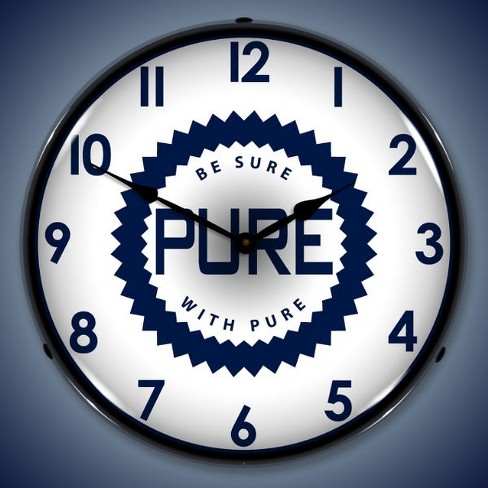 Collectable Sign & Clock | Pure Oil LED Wall Clock Retro/Vintage, Lighted -  Great For Garage, Bar, Mancave, Gym, Office etc 14 Inches