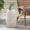 ORRD RUBY Side Table, Lace Cut Metal End Table, Barrel Shape Accent Table for Outdoor Indoor, No Assembly Needed，White - 2 of 4