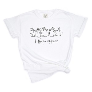 Simply Sage Market Women's Hand Drawn Hello Pumpkin Short Sleeve Garment Dyed Tee - 1 of 2