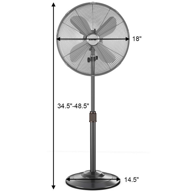 Costway 18" Metal Oscillating Pedestal Fan 3 Wind Speed Height Adjust w/ 4 Blades BlackSilver, 3 of 11