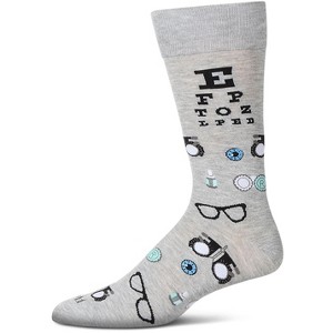 Memoi Men's "Eye Exam" Rayon Blend Novelty Crew Sock Light Gray Heather 10-13 - 1 of 4