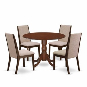 HomeStock 5-Piece Round Mahogany Finish Solid Wood Top Dining table with 4 Chairs - 1 of 4