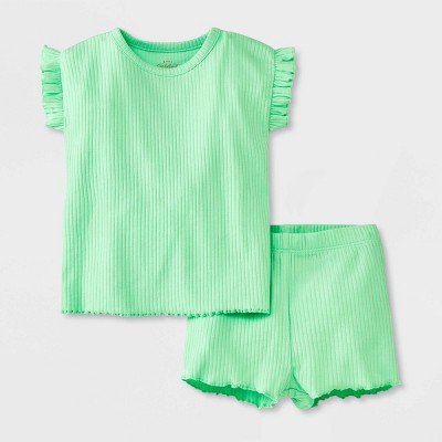 Image of Baby Ruﬄe Ribbed Top & Bottom Set - Cat & Jack™ Green Newborn