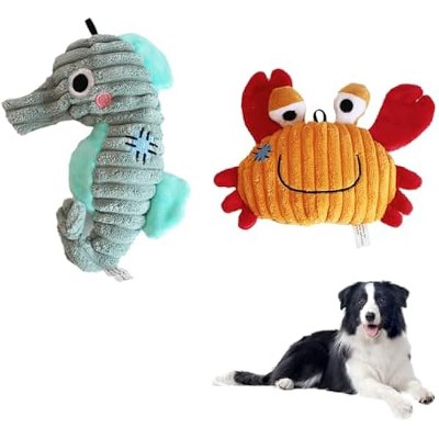 Dog Plush Toy for Small and Medium Dogs, Satisfy Dog's Natural Hunting Instinct, Squeaky Dog Toys for Indoor, Crinkle Sound Paper (2 Pack)