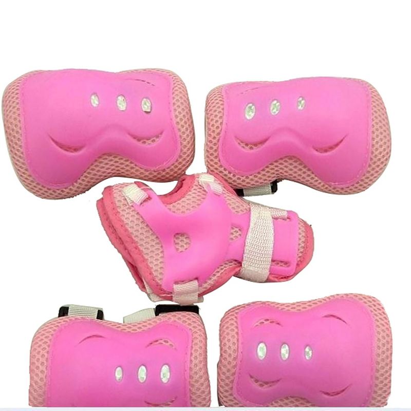 Unique Bargains Cycling Roller Skating Plastic Wrist Elbow Knee Support Brace 6 in 1 Set Protective Pads Pink White 4.9" x 3.9", 5 of 9