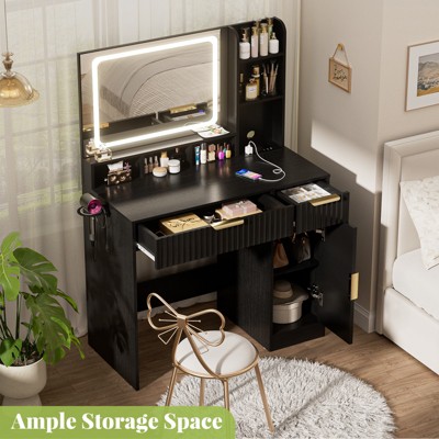 Besiost Vanity Desk with Mirror and 3 Color Lights, Makeup Vanity Desk with Drawers