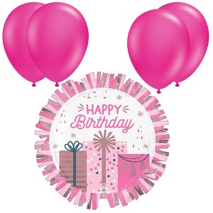 LoonBalloon 24 Inch Pastel Pink Gift Birthday Balloon with 4 Pink Latex Balloons- Festive & Fun - 1 of 4