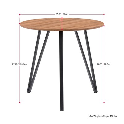 36" Round Brown Wood Dining Table with Black Iron Legs