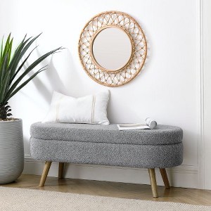 Sapphtopaz Pleated Fabric Ottoman with Storage, Upholstered Oval Ottoman Bench with Rubber Wood Legs, Multi-Functional Footstool or Seat - 1 of 4