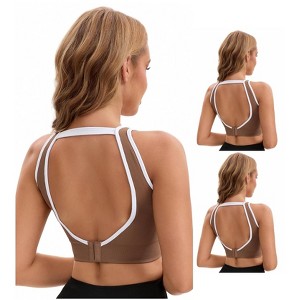 INSPIRE CHIC Women's 3 Pcs Open Back Workout Tank with Built-in Bras Contrast Color Crop Sports Vest - 1 of 4