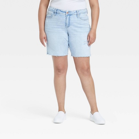 Women's Plus Size High-rise Jean Shorts - Ava & Viv™ Blue 28w : Target