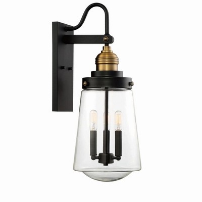 Vintage Black and Brass 3-Light Outdoor Wall Lantern