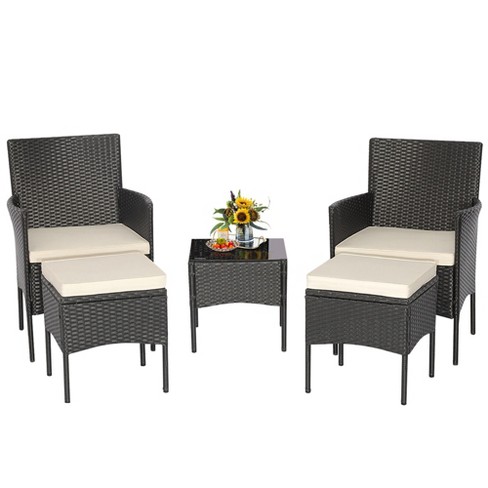 Tangkula 5PCS Outdoor Rattan Wicker Sofa Set Patio Conversation Set w/ 2 Ottomans - image 1 of 4