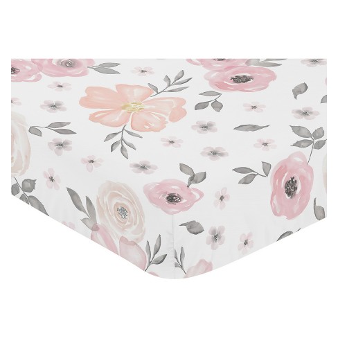 Sweet Jojo Designs Watercolor Floral Fitted Crib Sheet Pink Gray Target