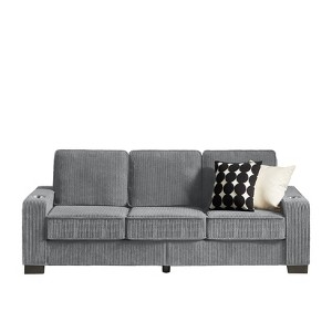 TiramisuBest 83.86" Corduroy Sofa with Cup Holders, Modern 3-Seater Couch with Fluffy Backrest & High-Density Cushions, Gray - 1 of 4