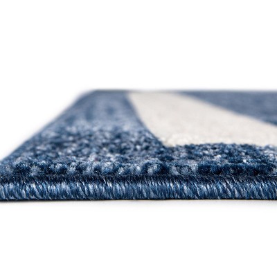 Navy Blue and Ivory Rectangular Tufted Synthetic Area Rug