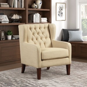 Sapphtopaz Modern Accent Chair with Button-Tufted Wingback Upholstered Club Chair with Wood Legs Classic Reading Chair for Living Room, Bedroom - 1 of 4