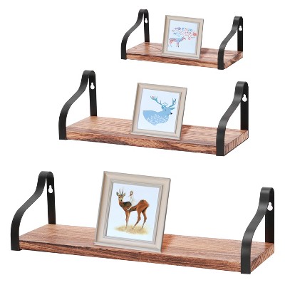 Oumilen Wood Floating Wall Shelves Set Of 3, Brown