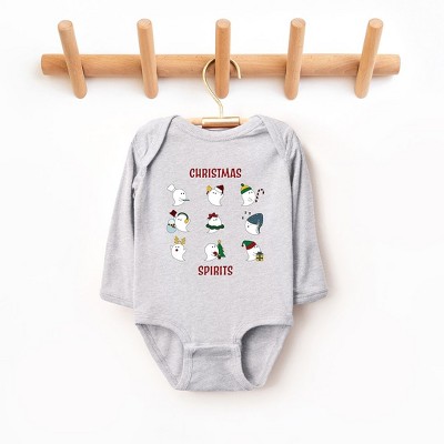 The Juniper Shop Christmas Spirits Red Words Baby Long Sleeve Bodysuit - 6 Month - Heather Grey