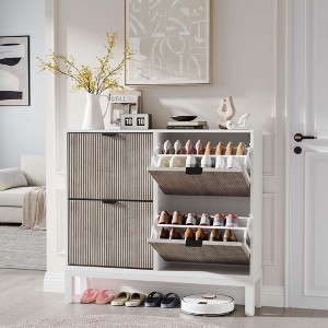 TruAIR 4-Drawer Shoe Cabinet - Narrow Freestanding Entryway Organizer with Metal Legs for Hallway/Foyer - 1 of 4