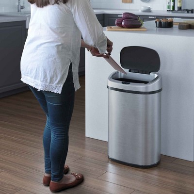 Stainless Steel Touchless Oval Trash Can with Motion Sensor Lid