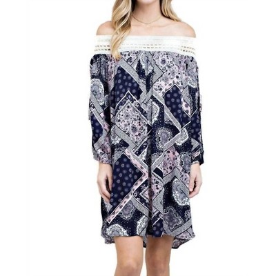 Women's Batik Patchwork Off the Shoulder Dress - KORI
