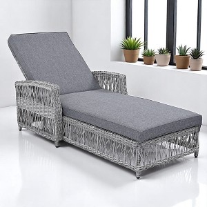 Outdoor Reclining Chaise Lounge with Armrests, All-Weather Wicker Patio Lounge Chair with Soft Removable Cushions, Perfect for Poolside and Garden - 1 of 4