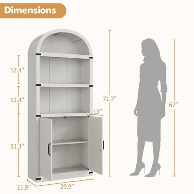 GustoWave Bookcase with Doors Arched Bookshelf 71.65in Tall Bookcase Farmhouse Cabinet with Shelves Wooden Bookshelves for Home Office