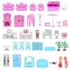 Skirfy Doll House for Girls 14 Rooms Playhouse with 2 Dolls Toy Figures, Princess Dollhouse with Furniture & Rooms Accessories & Slide and Lights,Pink - 2 of 4