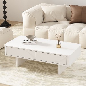 Sapphtopaz 47" Modern Coffee Table with 2 Drawers Smooth Center Table with Rectangular Sled Legs Living Room Table Coffee Bar for Living Room - 1 of 4
