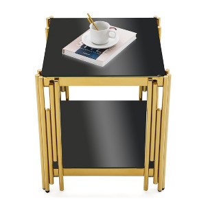 Vynxaria Square End Table ¨C Tempered Glass Shelves, Stainless Steel Frame for Living Room & Bedroom - 1 of 4