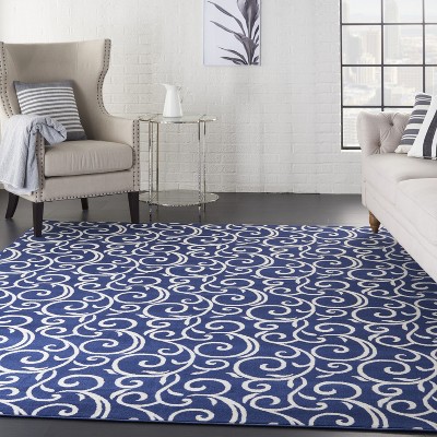 Navy Abstract Botanical 8' x 10' Synthetic Easy-Care Area Rug