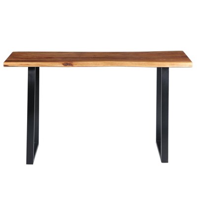 Industrial Black Acacia Wood Live Edge Desk with Metal Legs