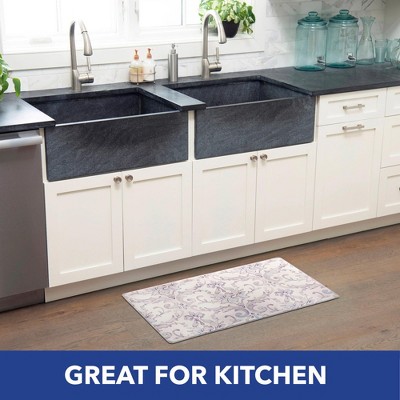 Cream and Blue Watercolor Damask Anti-Fatigue Kitchen Mat