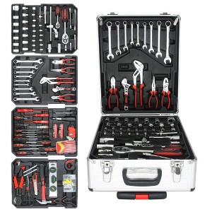 Portable Tool Box With 4 Layers Drawers and Wheels,889 Aluminum Trolley Case Tool Set, Removable Portable Hand Toolbox Set for Household Repairs - 1 of 4