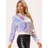 INSPIRE CHIC Women's Party Sequin Sparkle Long Sleeve Cropped Length Zipper Bomber Jacket - 3 of 4