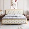 Upholstered King Size Bed Frame, Velvet Upholstery Platform Bed with Button Tufted Curved Headboard, Sturdy Wooden Slats - 2 of 4