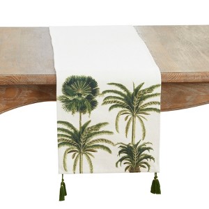 Saro Lifestyle Palm Tree Table Runner, 13"x72", Green - 1 of 3